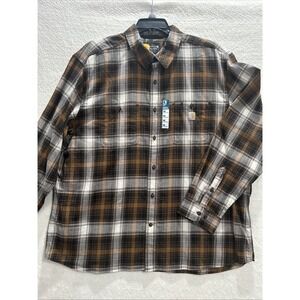 NWT Carhartt Rugged Flex Flannel Shirt Men's Size 2XL Brown Relaxed Fit Plaid